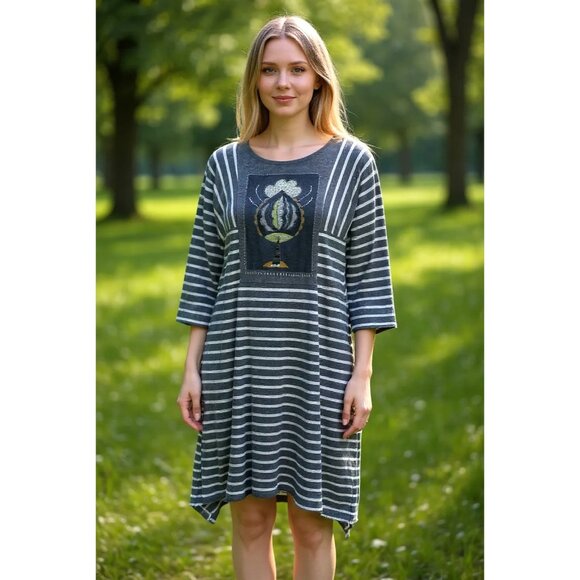 Gudrun Sjoden Dresses & Skirts - Gudrun Sjoden Gray Stripe Cotton Blend Shift Dress Size Large Lagenlook
